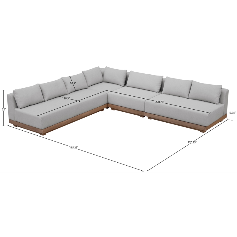 Meridian Furniture Solace Grey Performance Fabric 4pc. Patio Modular Sectional