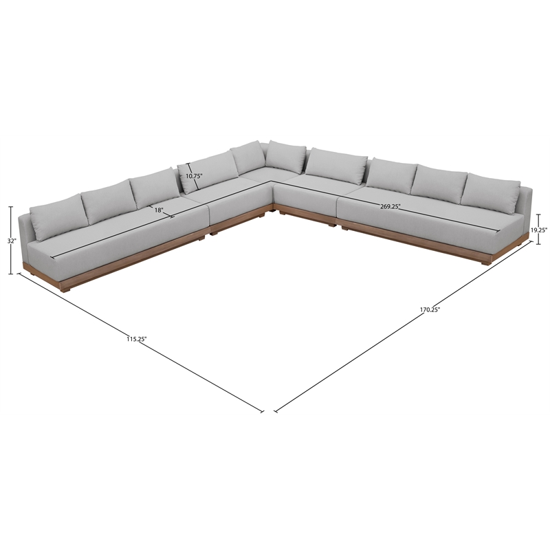 Meridian Furniture Solace Grey Performance Fabric 5pc. Patio Modular Sectional
