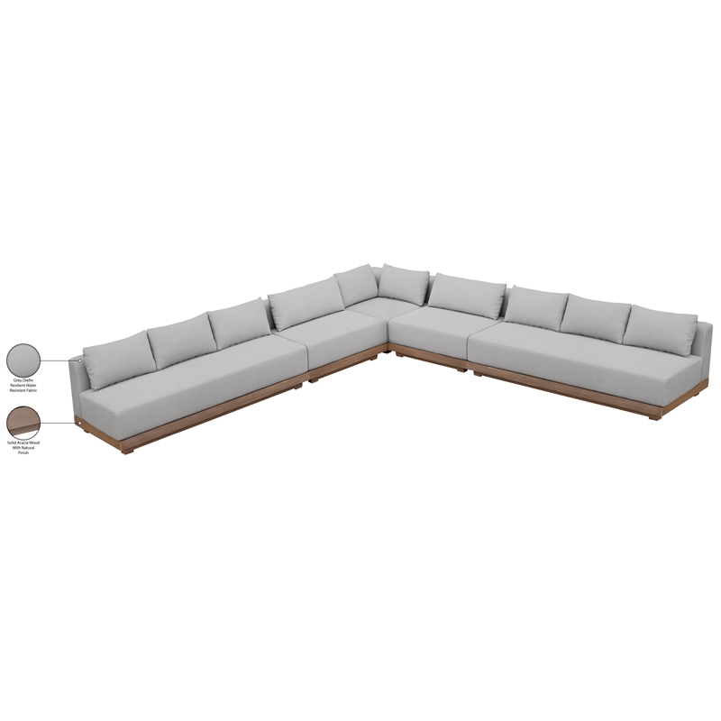 Meridian Furniture Solace Grey Performance Fabric 5pc. Patio Modular Sectional