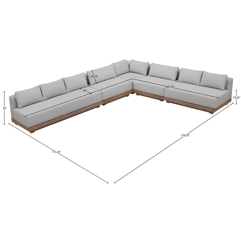 Meridian Furniture Solace Grey Performance Fabric 5pc. Patio Modular Sectional