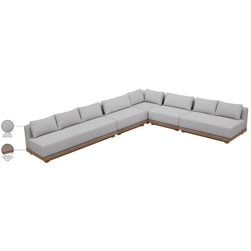 Meridian Furniture Solace Grey Performance Fabric 5pc. Patio Modular Sectional