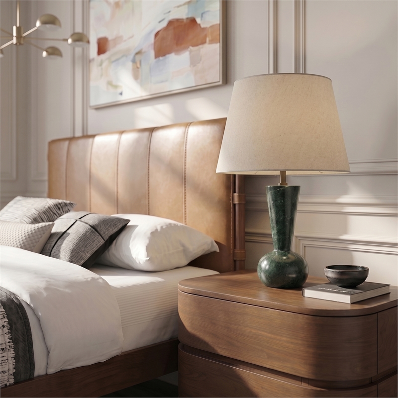 Meridian Furniture Lucente Green Genuine Marble Base And Linen Shade Table Lamp