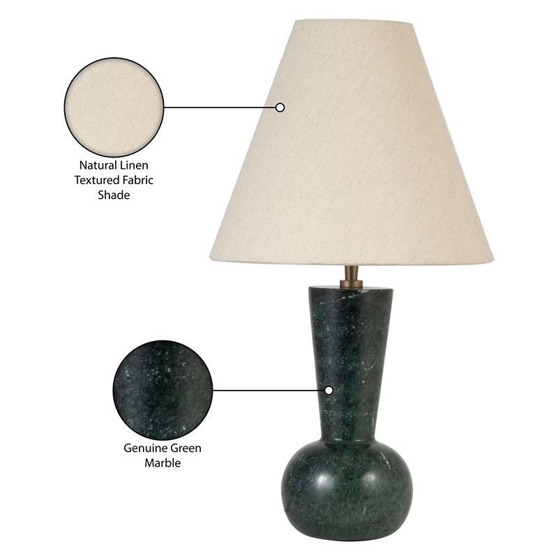 Meridian Furniture Lucente Green Genuine Marble Base And Linen Shade Table Lamp