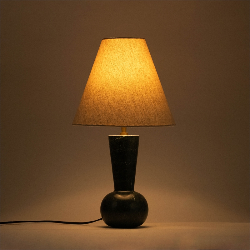 Meridian Furniture Lucente Green Genuine Marble Base And Linen Shade Table Lamp