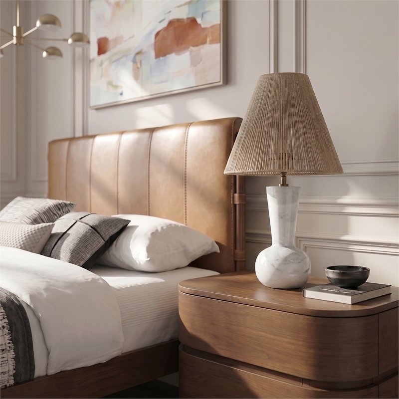 Meridian Furniture Lucente White Genuine Marble Base And Jute Shade Table Lamp