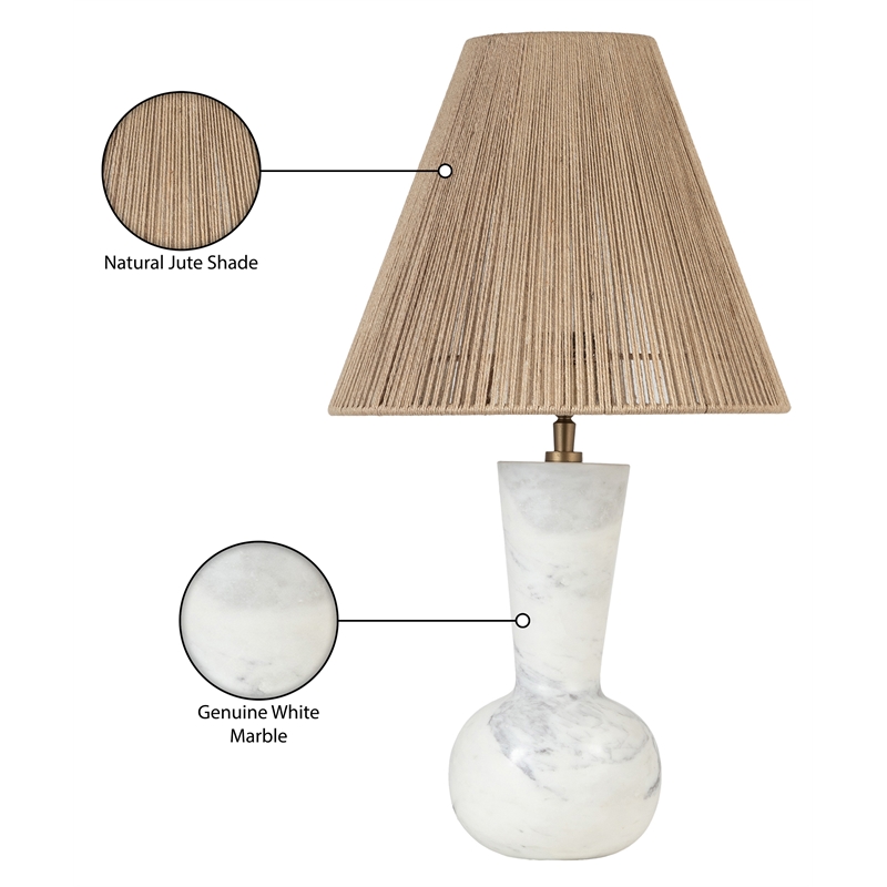 Meridian Furniture Lucente White Genuine Marble Base And Jute Shade Table Lamp
