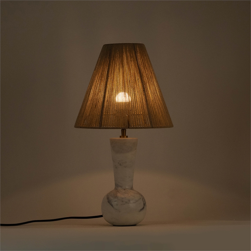 Meridian Furniture Lucente White Genuine Marble Base And Jute Shade Table Lamp