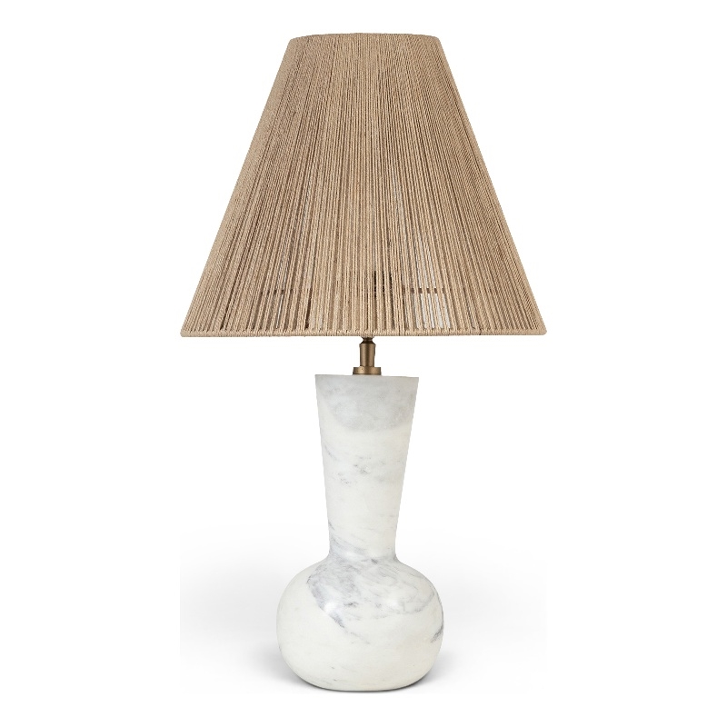 Meridian Furniture Lucente White Genuine Marble Base And Jute Shade Table Lamp