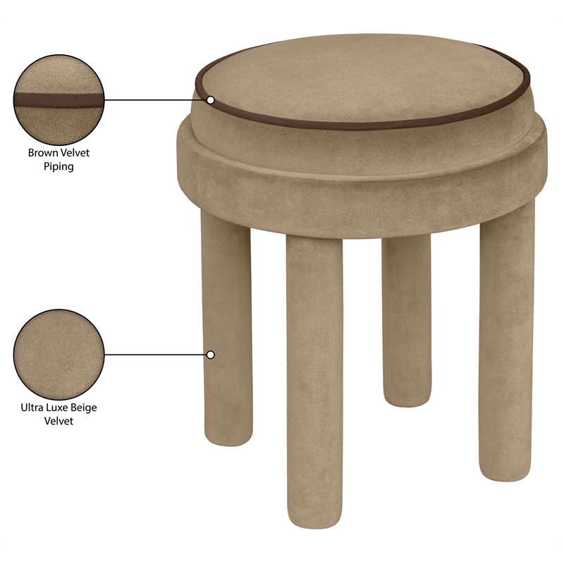 Meridian Furniture Velin Beige Velvet Upholstered Ottoman / Stool