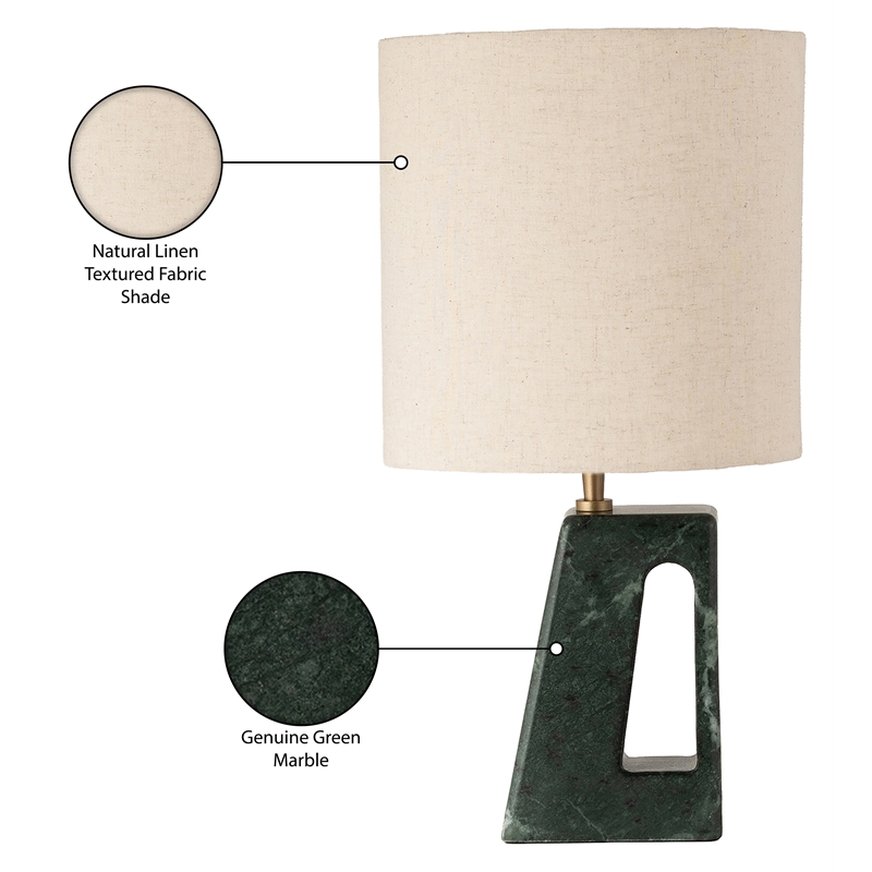 Meridian Furniture Vellum Green Genuine Marble Base And Linen Shade Table Lamp