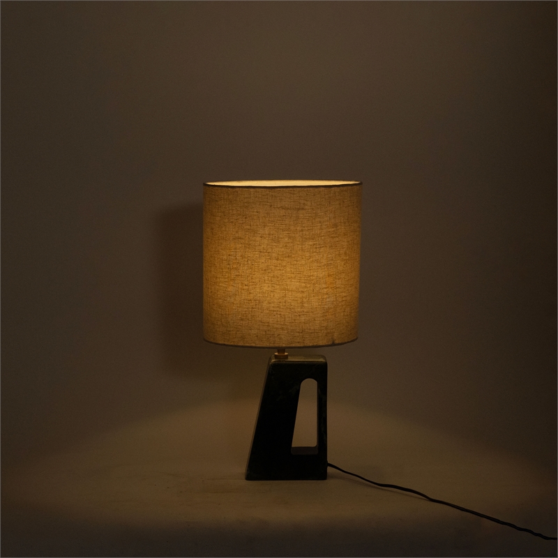 Meridian Furniture Vellum Green Genuine Marble Base And Linen Shade Table Lamp