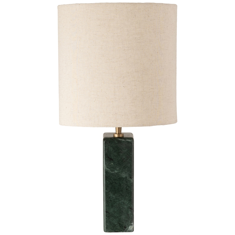 Meridian Furniture Vellum Green Genuine Marble Base And Linen Shade Table Lamp