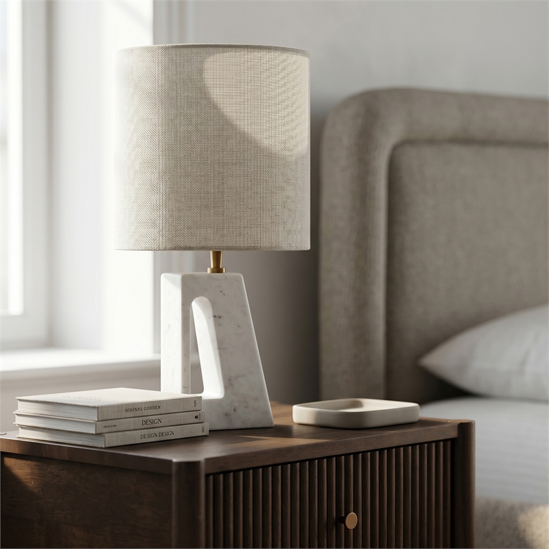 Meridian Furniture Vellum Off White Genuine Marble Base Table Lamp