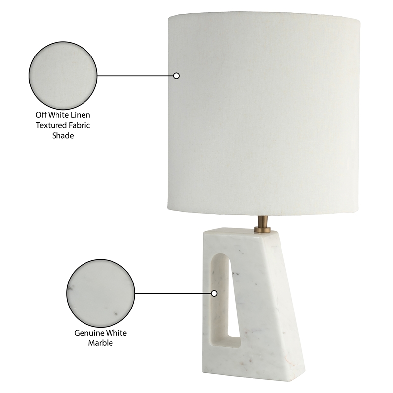 Meridian Furniture Vellum Off White Genuine Marble Base Table Lamp