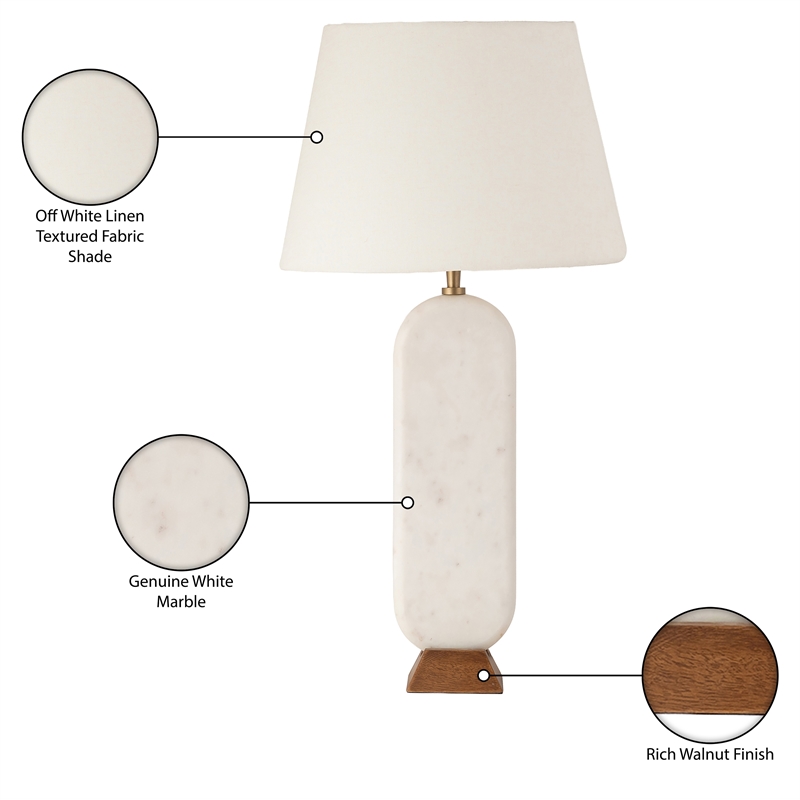 Meridian Furniture Solis Off White Genuine Marble And Mango Wood Base Table Lamp