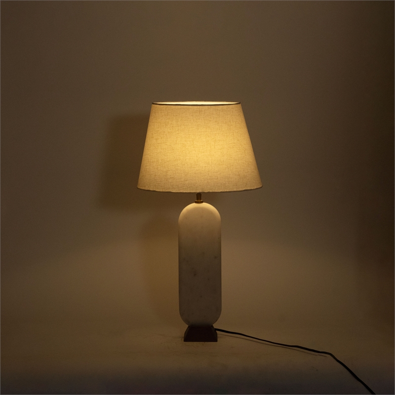 Meridian Furniture Solis Off White Genuine Marble And Mango Wood Base Table Lamp