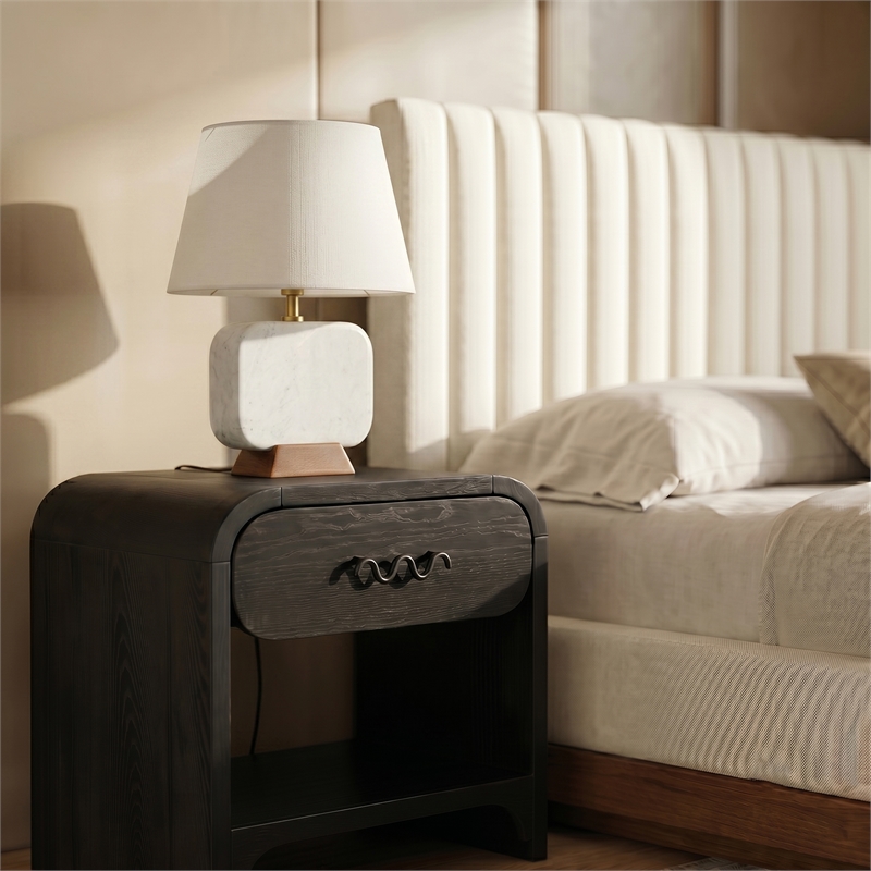 Meridian Furniture Solis Off White Genuine Marble And Mango Wood Base Table Lamp