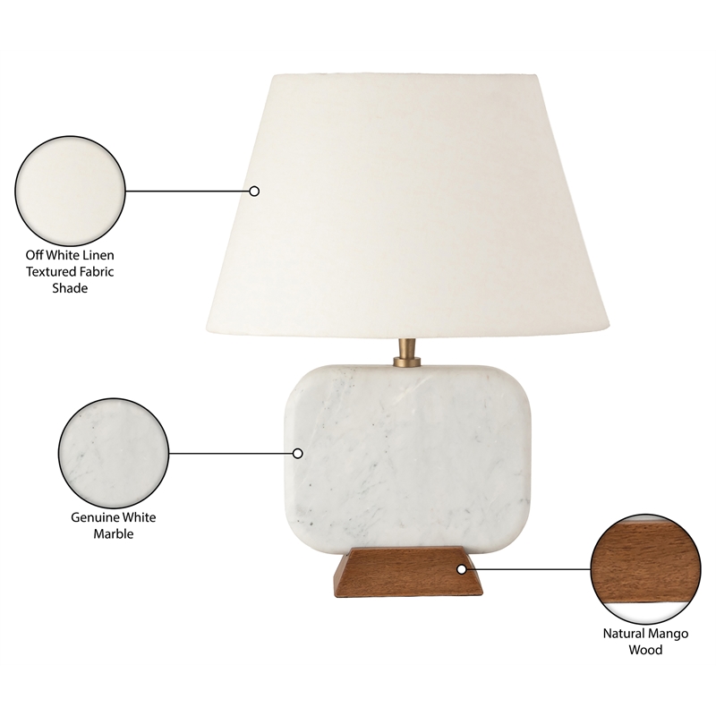 Meridian Furniture Solis Off White Genuine Marble And Mango Wood Base Table Lamp