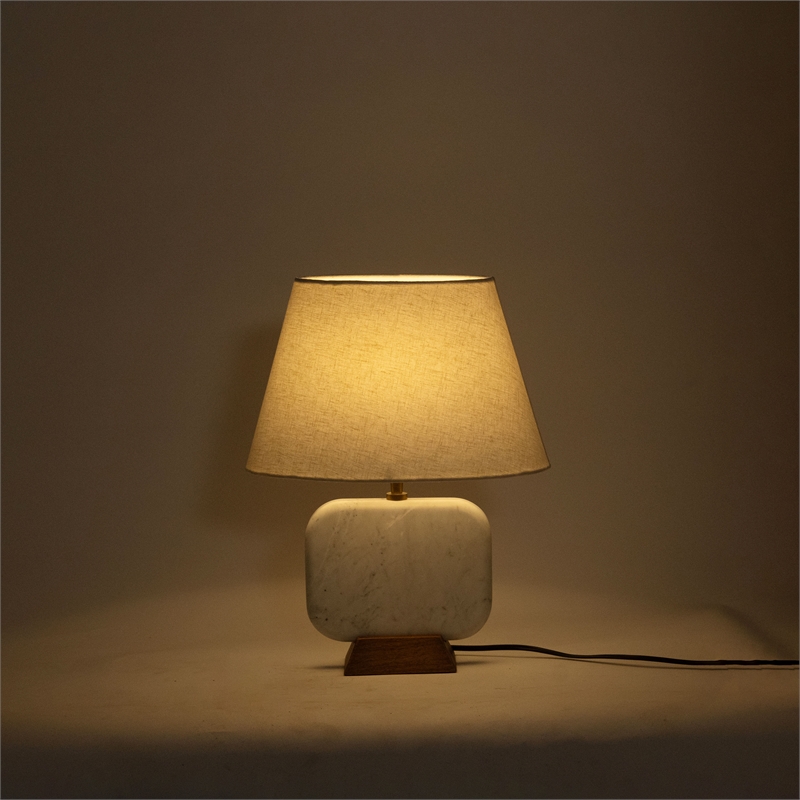 Meridian Furniture Solis Off White Genuine Marble And Mango Wood Base Table Lamp