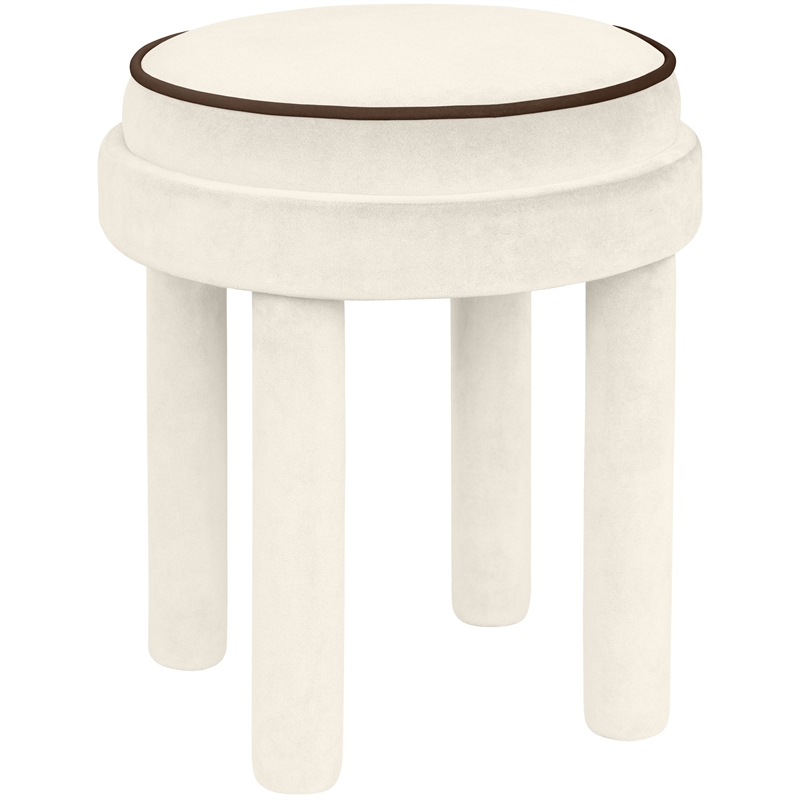 Meridian Furniture Velin Cream Velvet Upholstered Ottoman / Stool