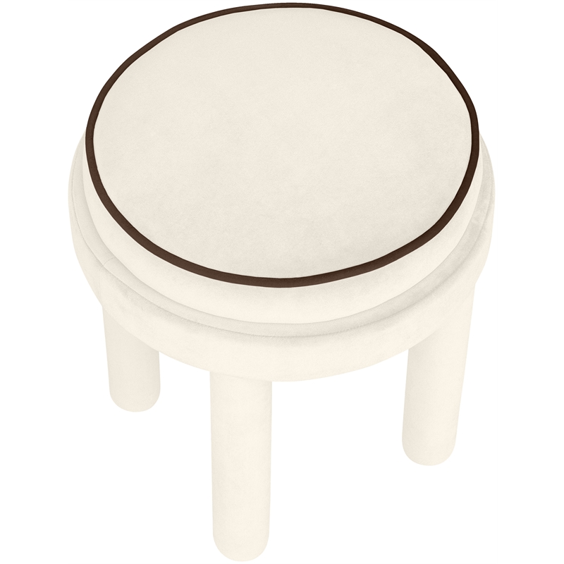 Meridian Furniture Velin Cream Velvet Upholstered Ottoman / Stool