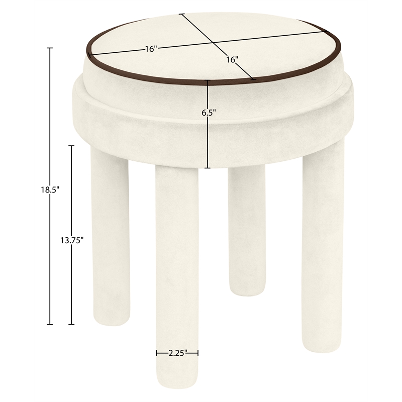 Meridian Furniture Velin Cream Velvet Upholstered Ottoman / Stool