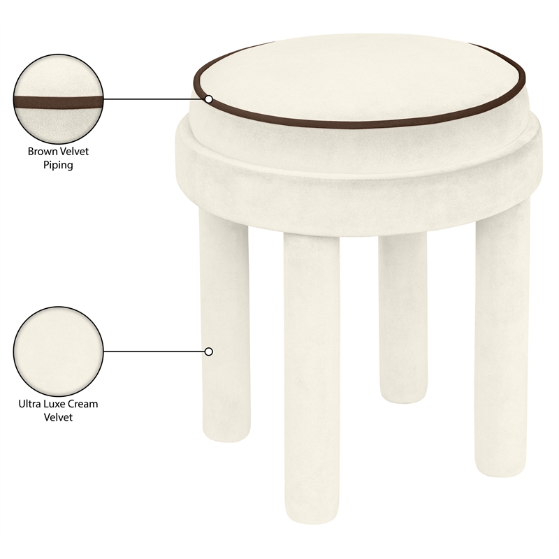 Meridian Furniture Velin Cream Velvet Upholstered Ottoman / Stool