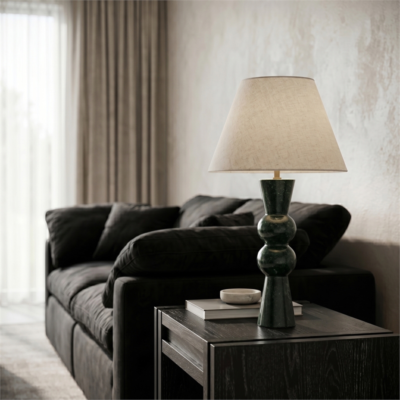 Meridian Furniture Pietra Green Genuine Marble Base And Linen Shade Table Lamp