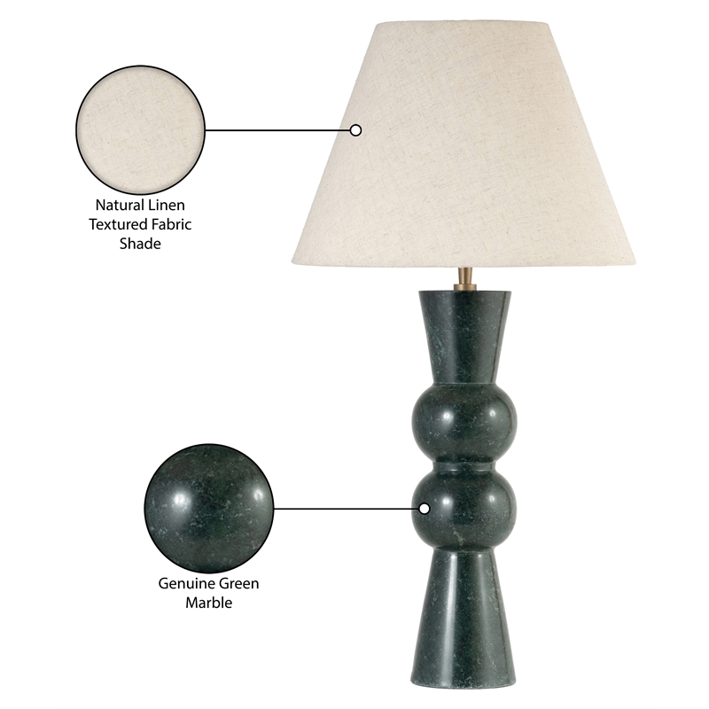 Meridian Furniture Pietra Green Genuine Marble Base And Linen Shade Table Lamp