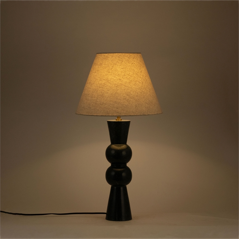 Meridian Furniture Pietra Green Genuine Marble Base And Linen Shade Table Lamp