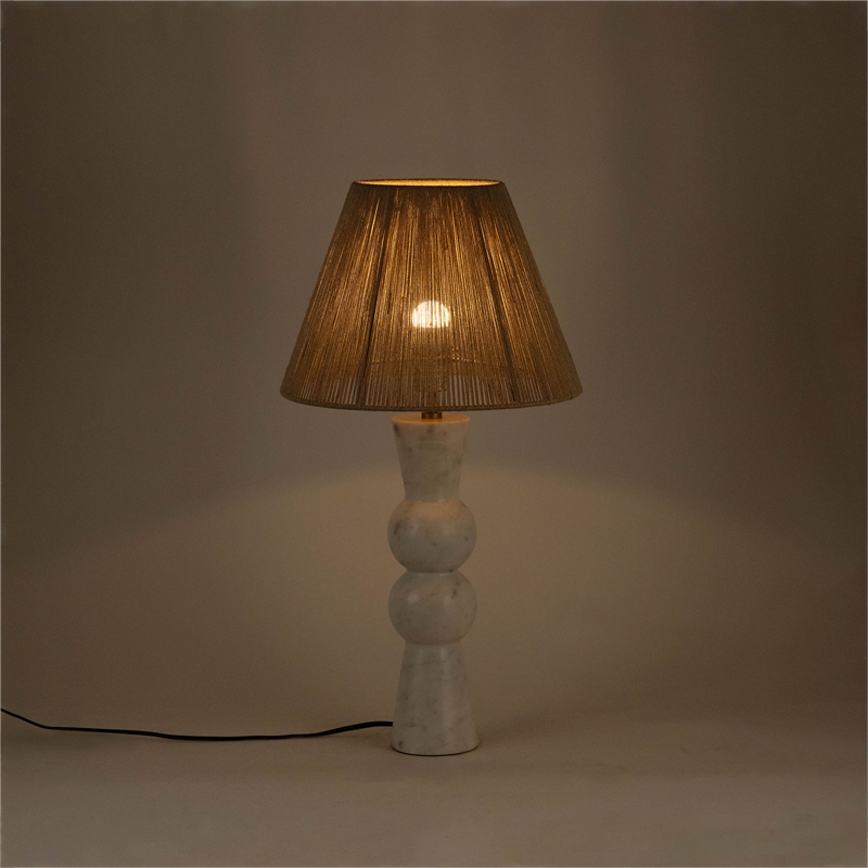 Meridian Furniture Pietra White Genuine Marble Base And Jute Shade Table Lamp