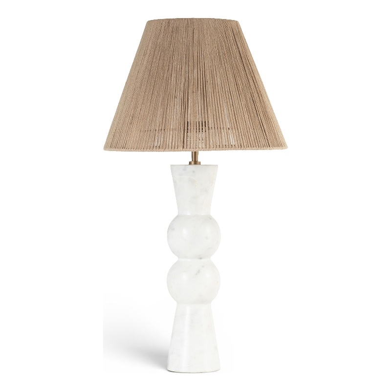 Meridian Furniture Pietra White Genuine Marble Base And Jute Shade Table Lamp