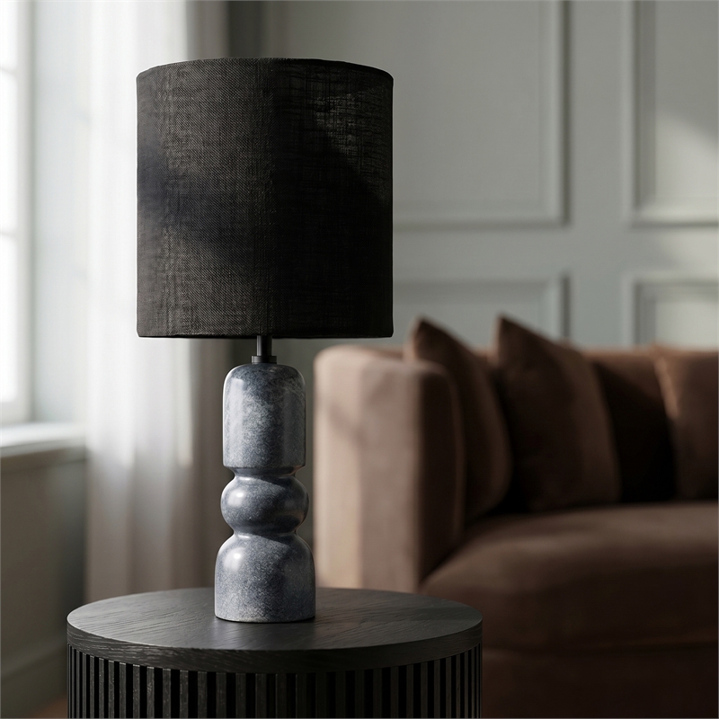 Meridian Furniture Paros Black Genuine Marble Base And Cotton Shade Table Lamp