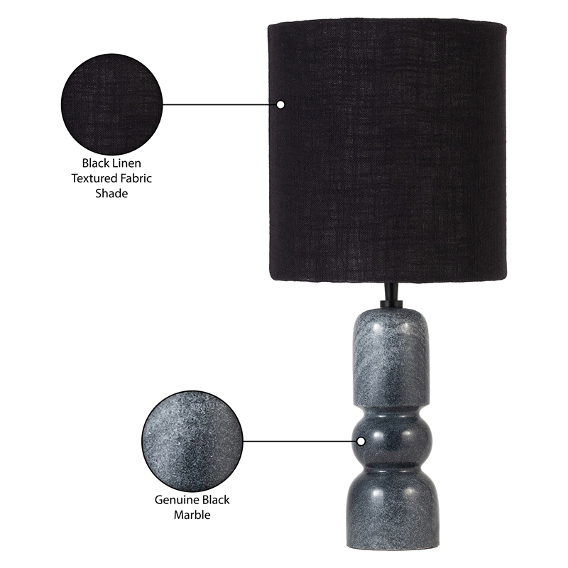 Meridian Furniture Paros Black Genuine Marble Base And Cotton Shade Table Lamp
