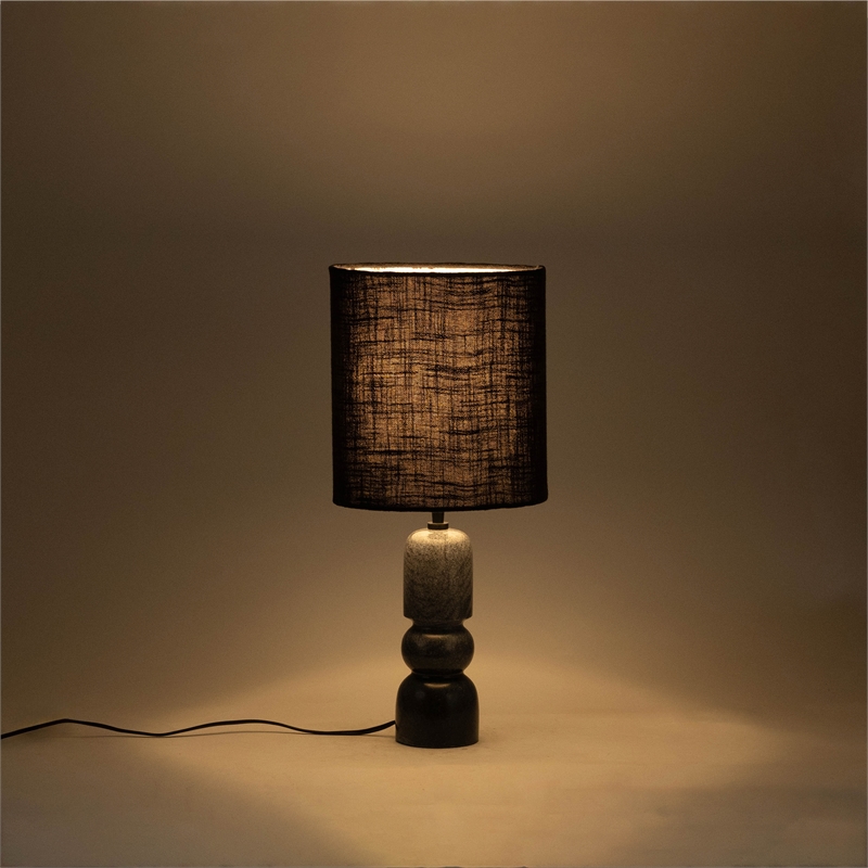 Meridian Furniture Paros Black Genuine Marble Base And Cotton Shade Table Lamp