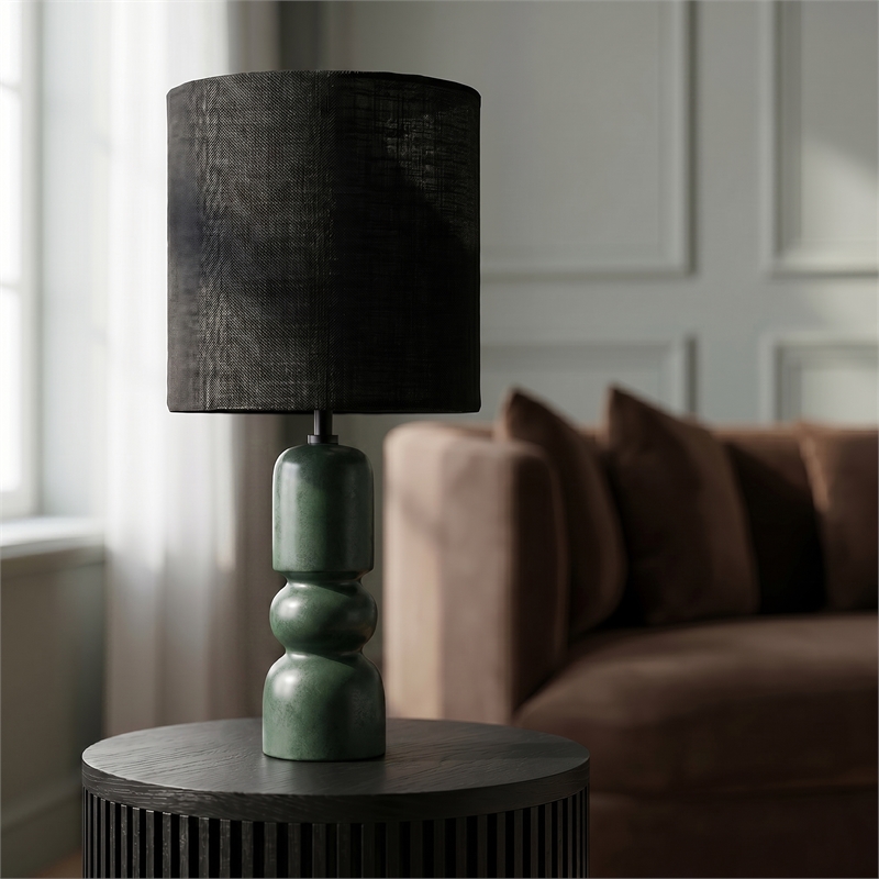Meridian Furniture Paros Green Genuine Marble Base And Cotton Shade Table Lamp