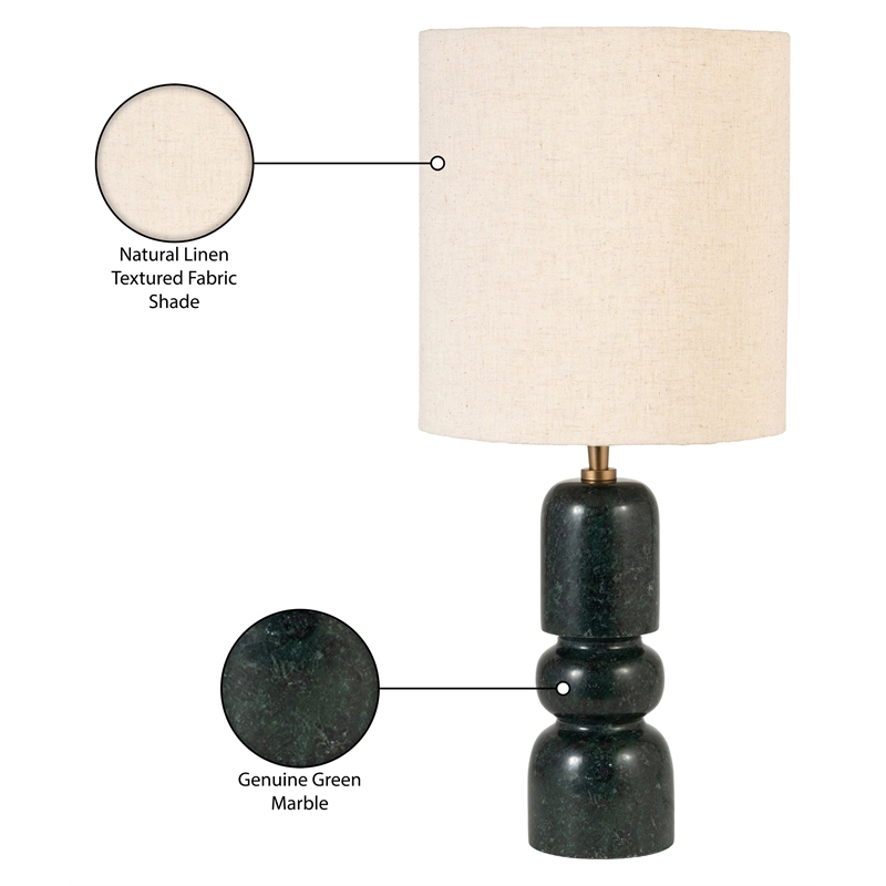 Meridian Furniture Paros Green Genuine Marble Base And Cotton Shade Table Lamp