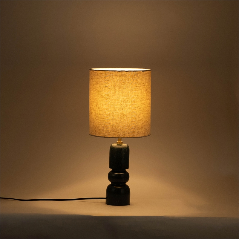 Meridian Furniture Paros Green Genuine Marble Base And Cotton Shade Table Lamp