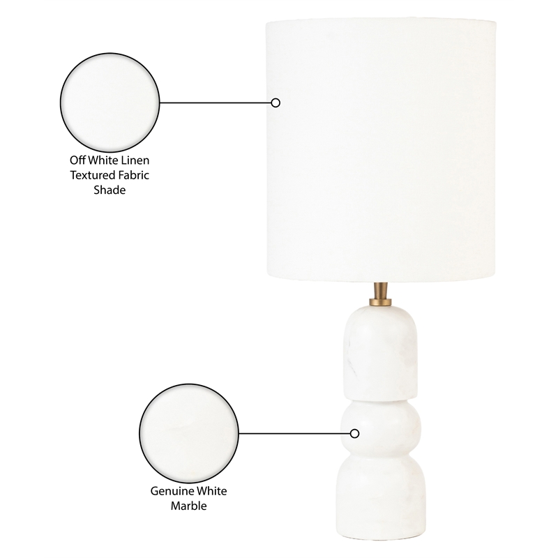 Meridian Furniture Paros White Genuine Marble Base And Cotton Shade Table Lamp