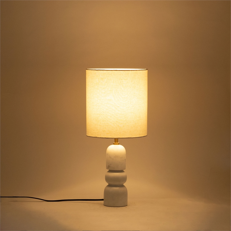 Meridian Furniture Paros White Genuine Marble Base And Cotton Shade Table Lamp