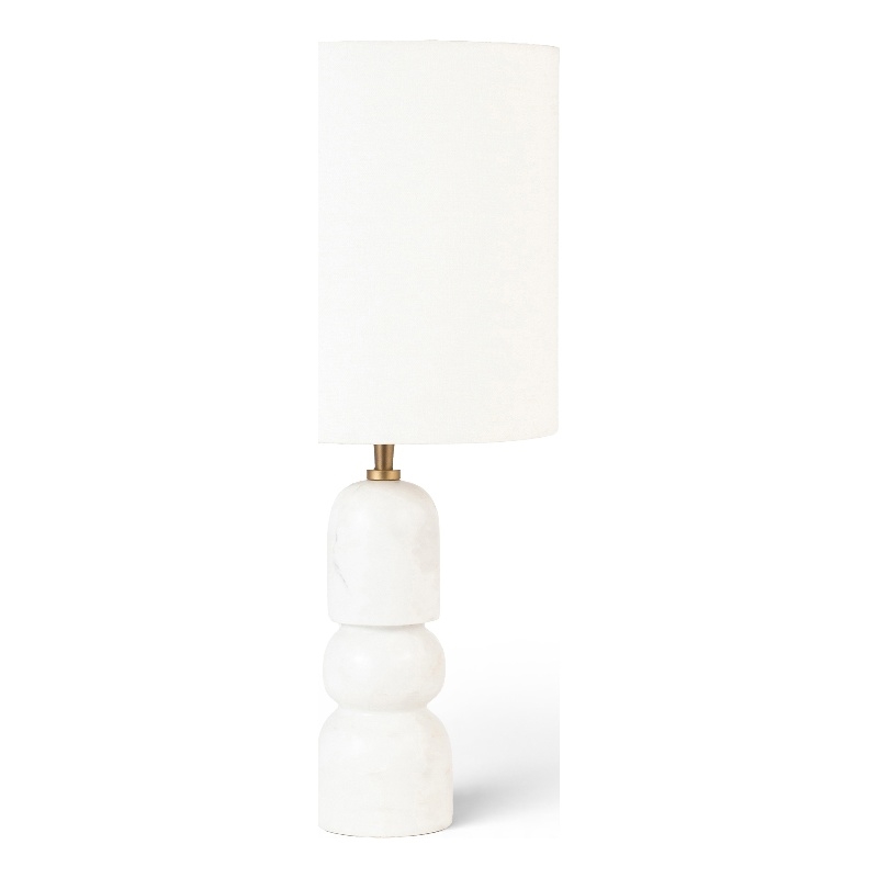 Meridian Furniture Paros White Genuine Marble Base And Cotton Shade Table Lamp