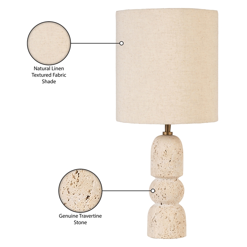 Meridian Furniture Paros Travertine Marble Base And Cotton Shade Table Lamp