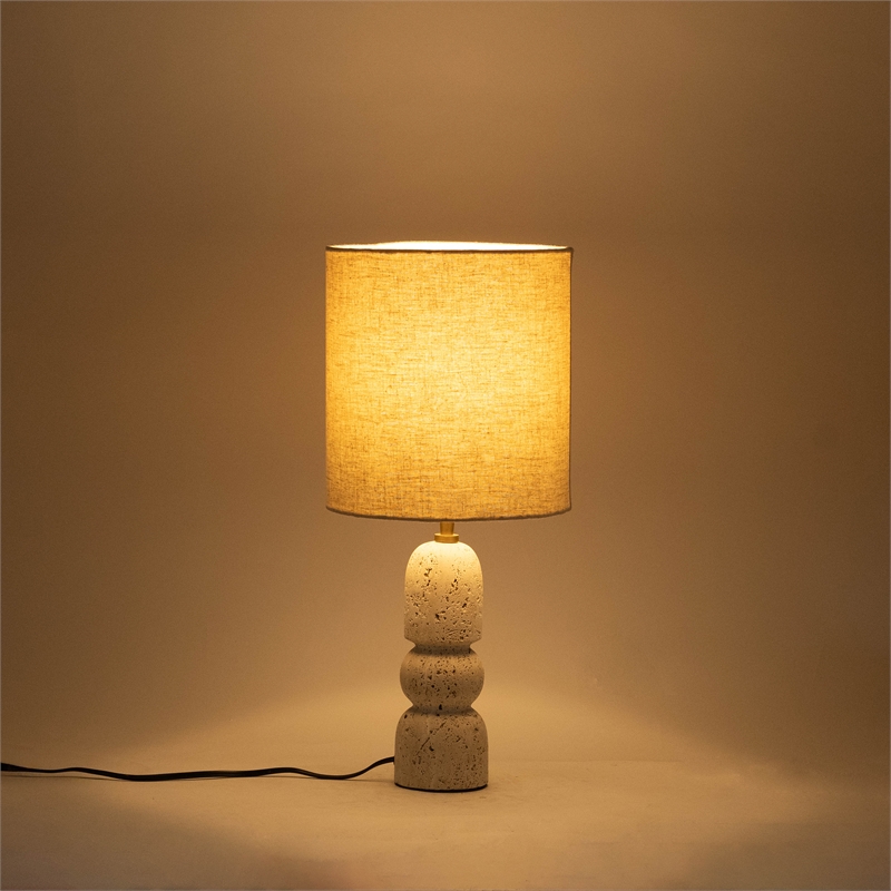 Meridian Furniture Paros Travertine Marble Base And Cotton Shade Table Lamp