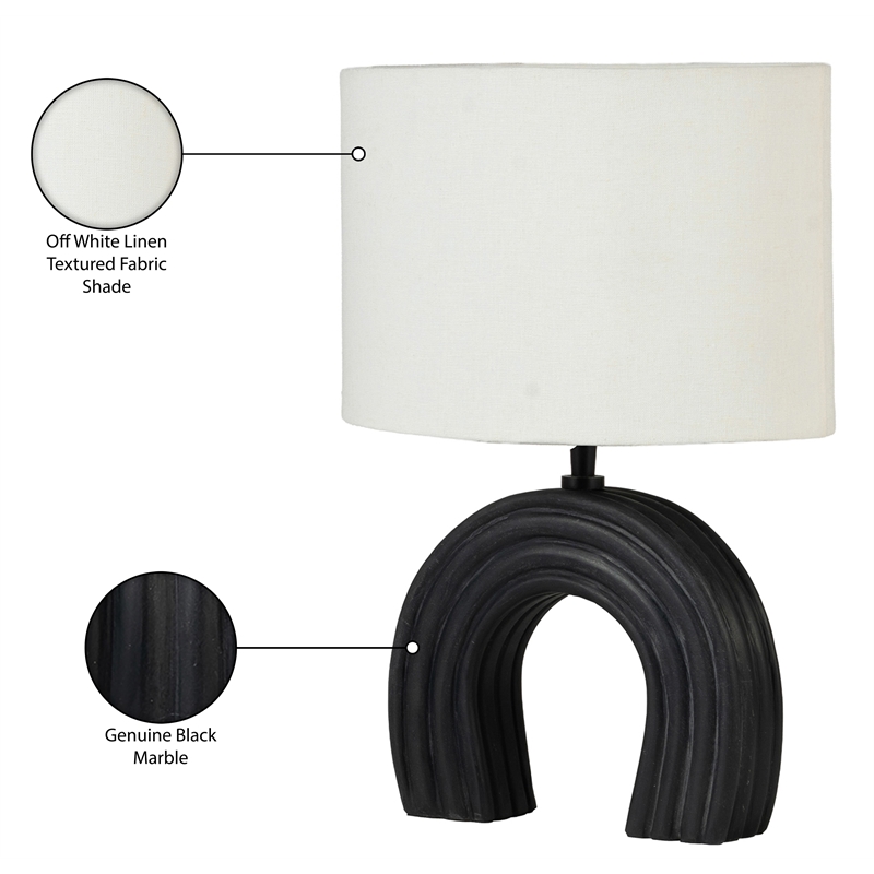 Meridian Furniture Lithos Black Genuine Marble Base And Cotton Shade Table Lamp