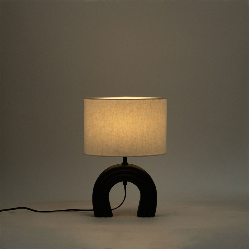 Meridian Furniture Lithos Black Genuine Marble Base And Cotton Shade Table Lamp