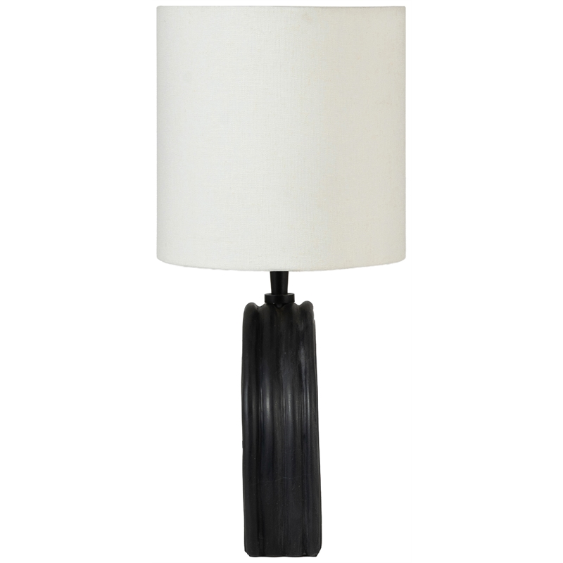 Meridian Furniture Lithos Black Genuine Marble Base And Cotton Shade Table Lamp