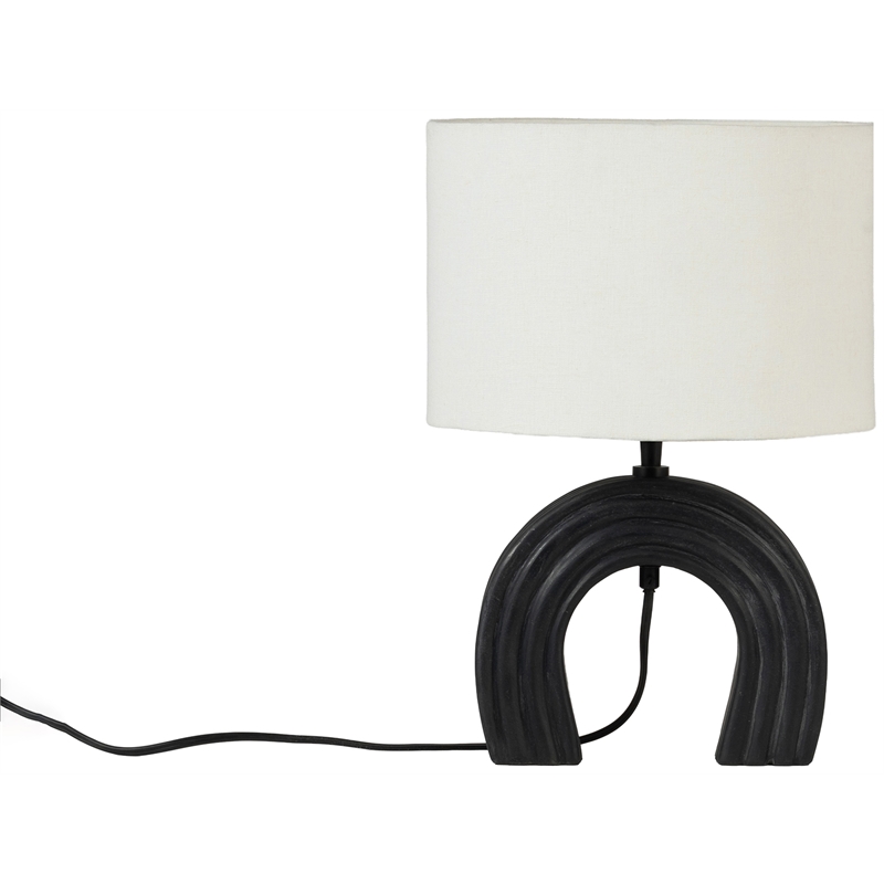 Meridian Furniture Lithos Black Genuine Marble Base And Cotton Shade Table Lamp
