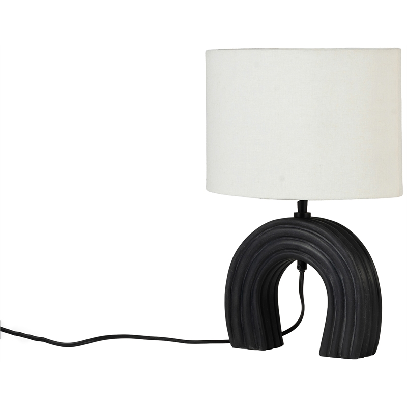 Meridian Furniture Lithos Black Genuine Marble Base And Cotton Shade Table Lamp