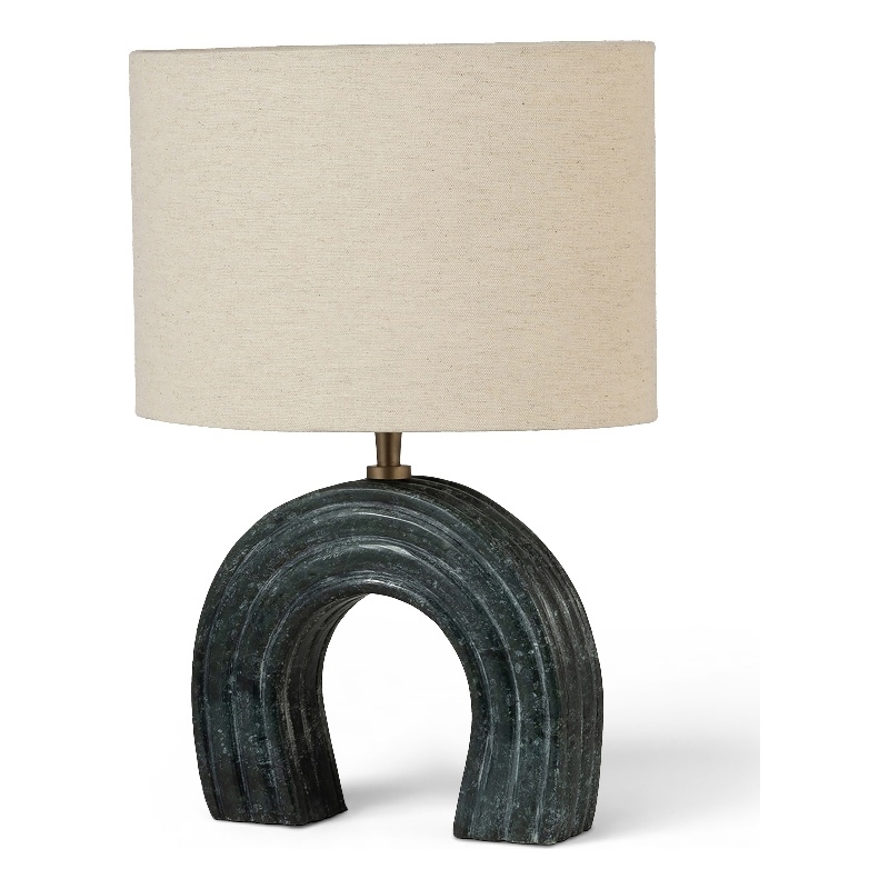 Meridian Furniture Lithos Green Genuine Marble Base And Cotton Shade Table Lamp