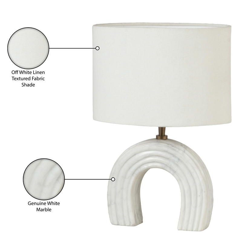 Meridian Furniture Lithos White Genuine Marble Base And Cotton Shade Table Lamp
